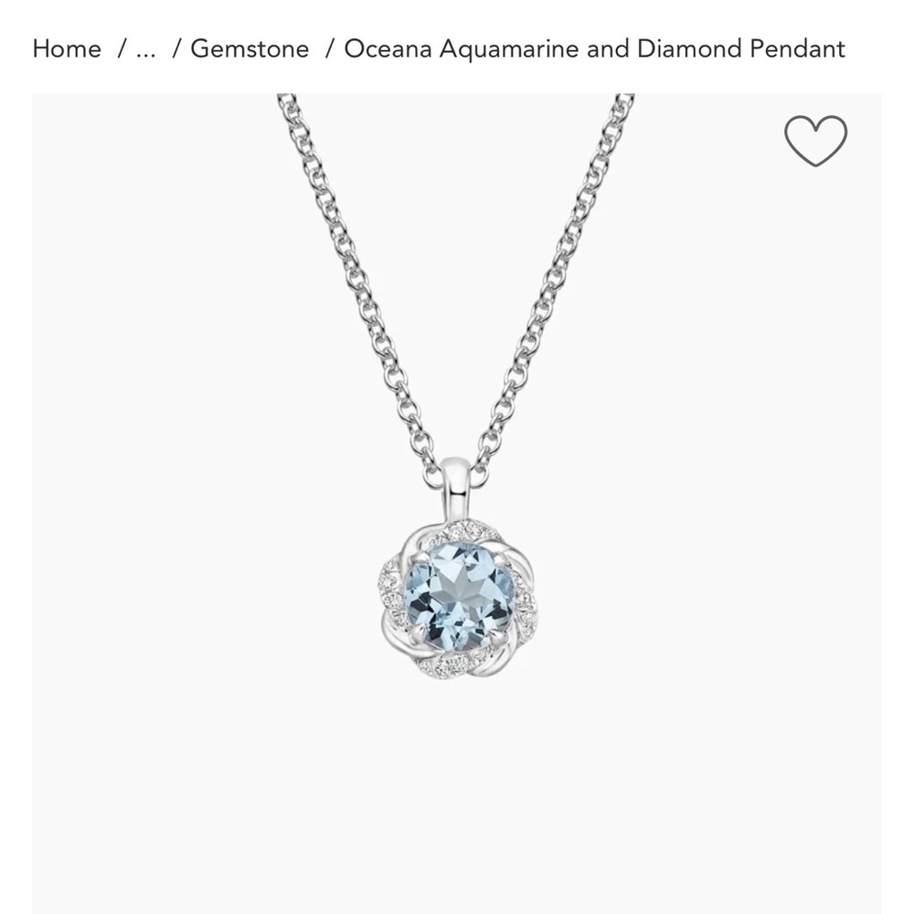 Brilliant earth aquamarine and diamond pendant in white gold, like new!